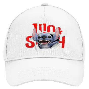 Stitch movie, Adult Baseball Cap, Drill, White (100% COTTON, ADULT, UNISEX, ONE SIZE)