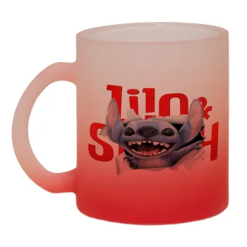 Stitch movie, Κούπα γυάλινη δίχρωμη με βάση το κόκκινο ματ, 330ml