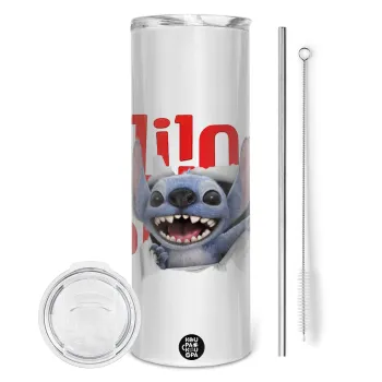 Stitch movie, Tumbler ποτήρι θερμό από ανοξείδωτο ατσάλι 600ml, με μεταλλικό καλαμάκι & βούρτσα καθαρισμού