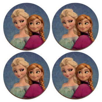 Ψυχρά κι ανάποδα Έλσα και Άννα, ΣΕΤ x4 Σουβέρ ξύλινα στρογγυλά plywood (9cm)