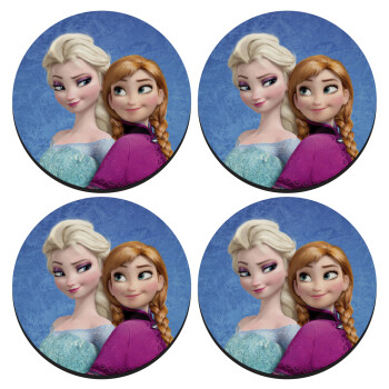 Ψυχρά κι ανάποδα Έλσα και Άννα, ΣΕΤ 4 Σουβέρ ξύλινα στρογγυλά (9cm)