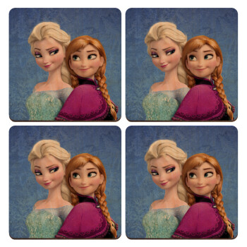 Ψυχρά κι ανάποδα Έλσα και Άννα, ΣΕΤ x4 Σουβέρ ξύλινα τετράγωνα plywood (9cm)
