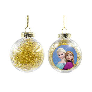 Ψυχρά κι ανάποδα Έλσα και Άννα, Χριστουγεννιάτικη μπάλα δένδρου διάφανη με χρυσό γέμισμα 8cm