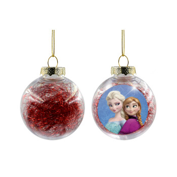 Ψυχρά κι ανάποδα Έλσα και Άννα, Χριστουγεννιάτικη μπάλα δένδρου διάφανη με κόκκινο γέμισμα 8cm