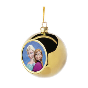 Ψυχρά κι ανάποδα Έλσα και Άννα, Χριστουγεννιάτικη μπάλα δένδρου Χρυσή 8cm