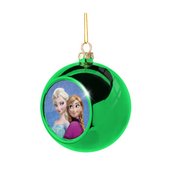 Ψυχρά κι ανάποδα Έλσα και Άννα, Χριστουγεννιάτικη μπάλα δένδρου Πράσινη 8cm