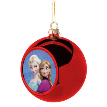 Ψυχρά κι ανάποδα Έλσα και Άννα, Χριστουγεννιάτικη μπάλα δένδρου Κόκκινη 8cm