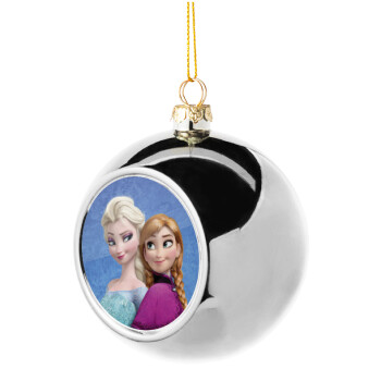 Ψυχρά κι ανάποδα Έλσα και Άννα, Χριστουγεννιάτικη μπάλα δένδρου Ασημένια 8cm