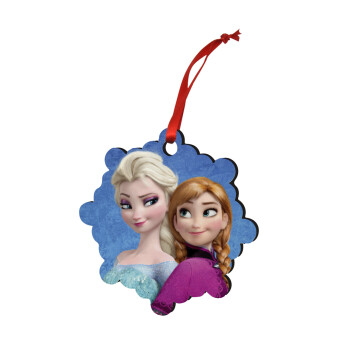 Ψυχρά κι ανάποδα Έλσα και Άννα, Christmas ornament snowflake wooden 7.5cm