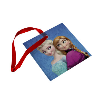 Ψυχρά κι ανάποδα Έλσα και Άννα, Στολίδι Χριστουγεννιάτικο στολίδι γυάλινο τετράγωνο 9x9cm