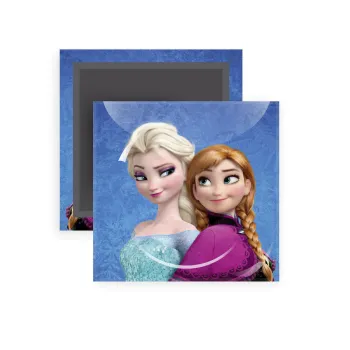 Ψυχρά κι ανάποδα Έλσα και Άννα, Μαγνητάκι ψυγείου τετράγωνο διάστασης 5x5cm