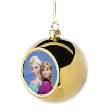 Ψυχρά κι ανάποδα Έλσα και Άννα, Golden Christmas tree ball ornament 8cm