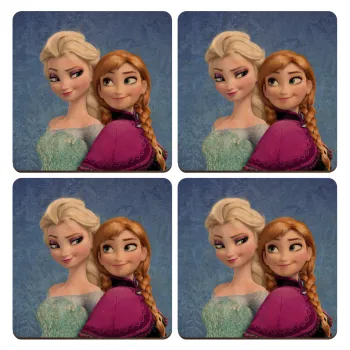 Ψυχρά κι ανάποδα Έλσα και Άννα, ΣΕΤ x4 Σουβέρ ξύλινα τετράγωνα plywood (9cm)