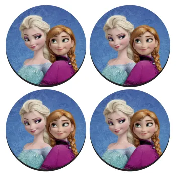 Ψυχρά κι ανάποδα Έλσα και Άννα, ΣΕΤ 4 Σουβέρ ξύλινα στρογγυλά (9cm)