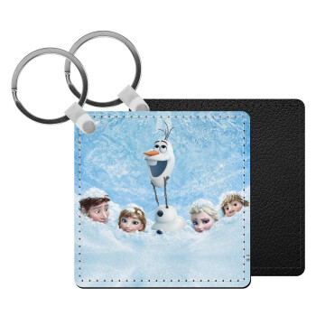 Ψυχρά κι ανάποδα Όλαφ και οι φίλοι του, Μπρελόκ Δερματίνη, τετράγωνο ΜΑΥΡΟ (5x5cm)