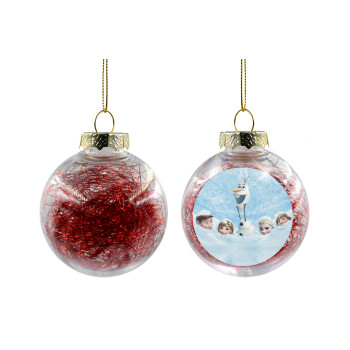 Ψυχρά κι ανάποδα Όλαφ και οι φίλοι του, Στολίδι Χριστουγεννιάτικη μπάλα δένδρου διάφανη με κόκκινο γέμισμα 8cm