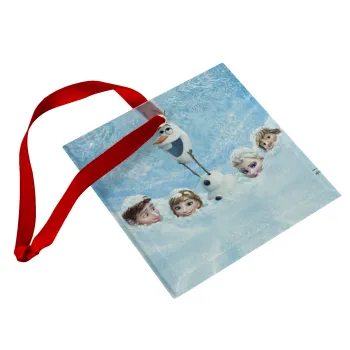 Ψυχρά κι ανάποδα Όλαφ και οι φίλοι του, Christmas ornament, glass square ornament 9x9cm