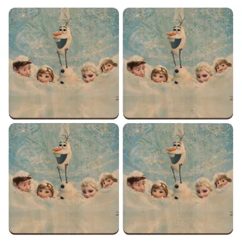 Ψυχρά κι ανάποδα Όλαφ και οι φίλοι του, ΣΕΤ x4 Σουβέρ ξύλινα τετράγωνα plywood (9cm)