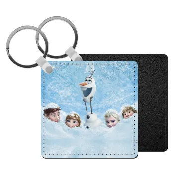 Ψυχρά κι ανάποδα Όλαφ και οι φίλοι του, Μπρελόκ Δερματίνη, τετράγωνο ΜΑΥΡΟ (5x5cm)