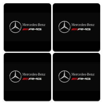 Mercedes AMG, ΣΕΤ 4 Σουβέρ ξύλινα τετράγωνα (9cm)
