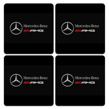 Mercedes AMG, ΣΕΤ 4 Σουβέρ ξύλινα τετράγωνα (9cm)