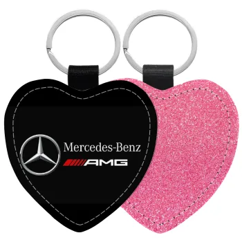 Mercedes AMG, Μπρελόκ PU δερμάτινο glitter καρδιά ΡΟΖ