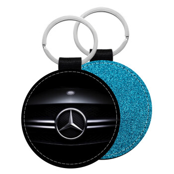 Mercedes car, Μπρελόκ Δερματίνη, στρογγυλό ΜΠΛΕ (5cm)