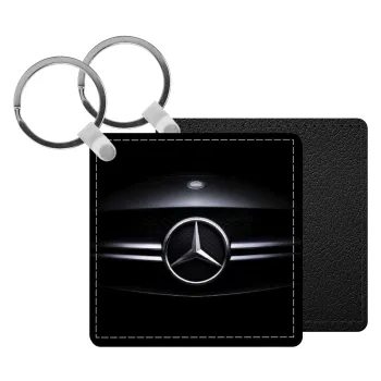 Mercedes car, Μπρελόκ Δερματίνη, τετράγωνο ΜΑΥΡΟ (5x5cm)