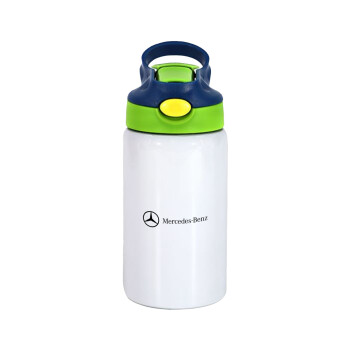 Mercedes small logo, Children's hot water bottle, stainless steel, with safety straw, green, blue (350ml)