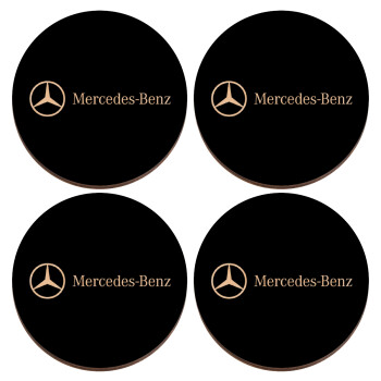 Mercedes small logo, ΣΕΤ x4 Σουβέρ ξύλινα στρογγυλά plywood (9cm)