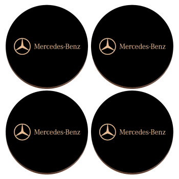 Mercedes small logo, ΣΕΤ x4 Σουβέρ ξύλινα στρογγυλά plywood (9cm)
