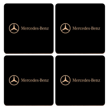 Mercedes small logo, ΣΕΤ x4 Σουβέρ ξύλινα τετράγωνα plywood (9cm)