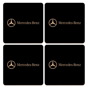 Mercedes small logo, ΣΕΤ x4 Σουβέρ ξύλινα τετράγωνα plywood (9cm)