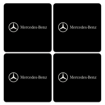 Mercedes small logo, ΣΕΤ 4 Σουβέρ ξύλινα τετράγωνα (9cm)