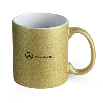Mercedes small logo, Κούπα Χρυσή Glitter που γυαλίζει, κεραμική, 330ml