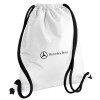 Mercedes small logo, Τσάντα πλάτης πουγκί GYMBAG λευκή, με τσέπη (40x48cm) & χονδρά κορδόνια