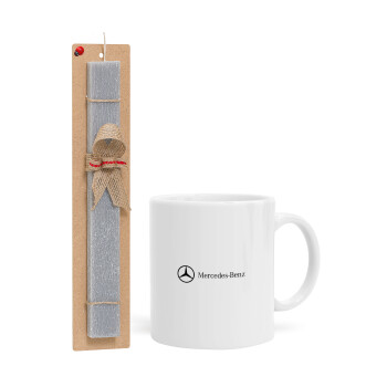 Mercedes small logo, Easter Set, Ceramic Cup (330ml) & Easter aromatic flat candle (30cm) (GRAY)