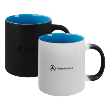 Mercedes small logo, Κούπα Μαγική εσωτερικό μπλε, κεραμική 330ml που αλλάζει χρώμα με το ζεστό ρόφημα