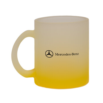 Mercedes small logo, Κούπα γυάλινη δίχρωμη με βάση το κίτρινο ματ, 330ml