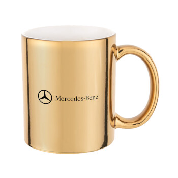 Mercedes small logo, Κούπα κεραμική, χρυσή καθρέπτης, 330ml