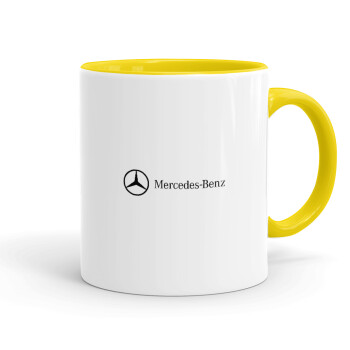 Mercedes small logo, Κούπα χρωματιστή κίτρινη, κεραμική, 330ml