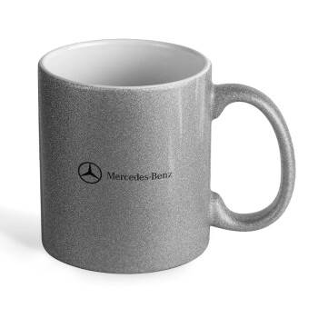 Mercedes small logo, Κούπα Ασημένια Glitter που γυαλίζει, κεραμική, 330ml