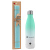 Easter Set, Metallic green/white thermos (Stainless steel), double-walled, 500ml & scented flat Easter candle (30cm) (TURQUOISE)