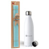Easter Set, metallic stainless steel water bottle (750ml) & aromatic flat Easter candle (30cm) (TURQUOISE)