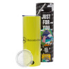 Neon Yellow Travel Tumbler θερμό, μεταλλικό καλαμάκι(Ανωξείδωτο 304 Food grade, BPA free, 600ml)