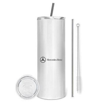 Mercedes small logo, Eco friendly stainless steel tumbler 600ml, with metal straw & cleaning brush