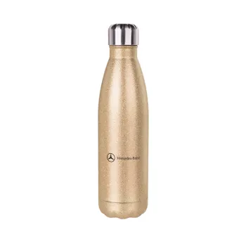 Mercedes small logo, Glitter gold stainless steel thermos bottle, double-walled, 500ml