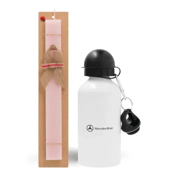 Mercedes small logo, Easter Set, metallic aluminum bottle (500ml) & aromatic flat Easter candle (30cm) (PINK)