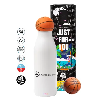 Mercedes small logo, Μπάλα μπάσκετ μεταλλικό παγούρι θερμός, διπλού τοιχώματος, 550ml
