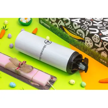 Mercedes small logo, Easter candle,Travel Tumbler 2 Lids, with metal straw & cleaning brush & aromatic flat candle (30cm) (PINK)